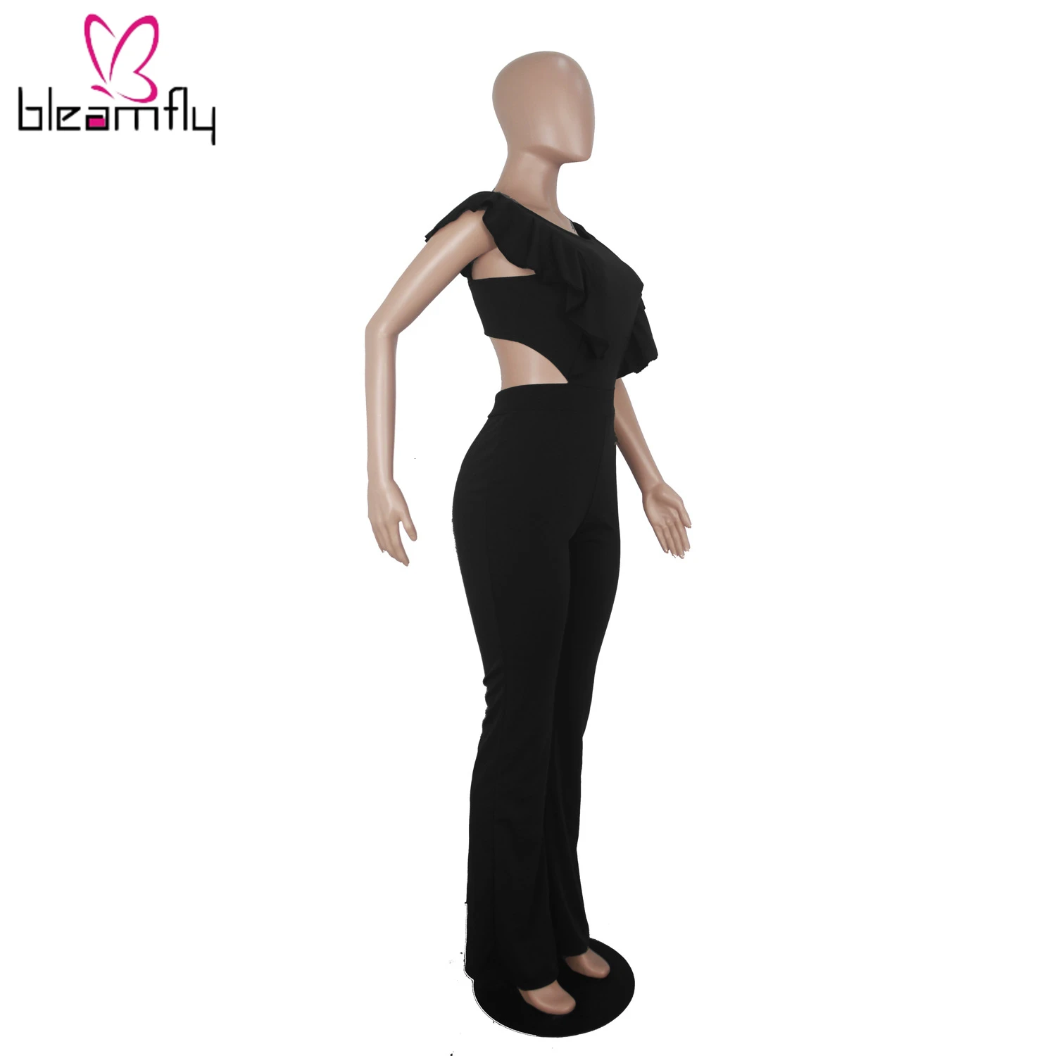 2019 Женский Летний комбинезон без рукавов с оборками широкими штанинами открытой