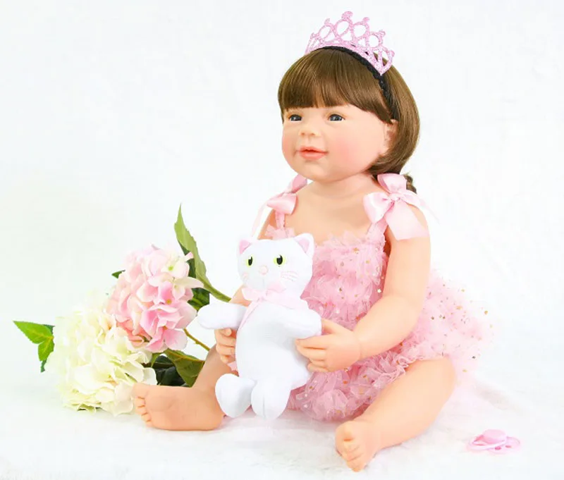 55 см полный силикона Reborn Baby Doll мягкий винил Принцесса Одежда для новорожденных