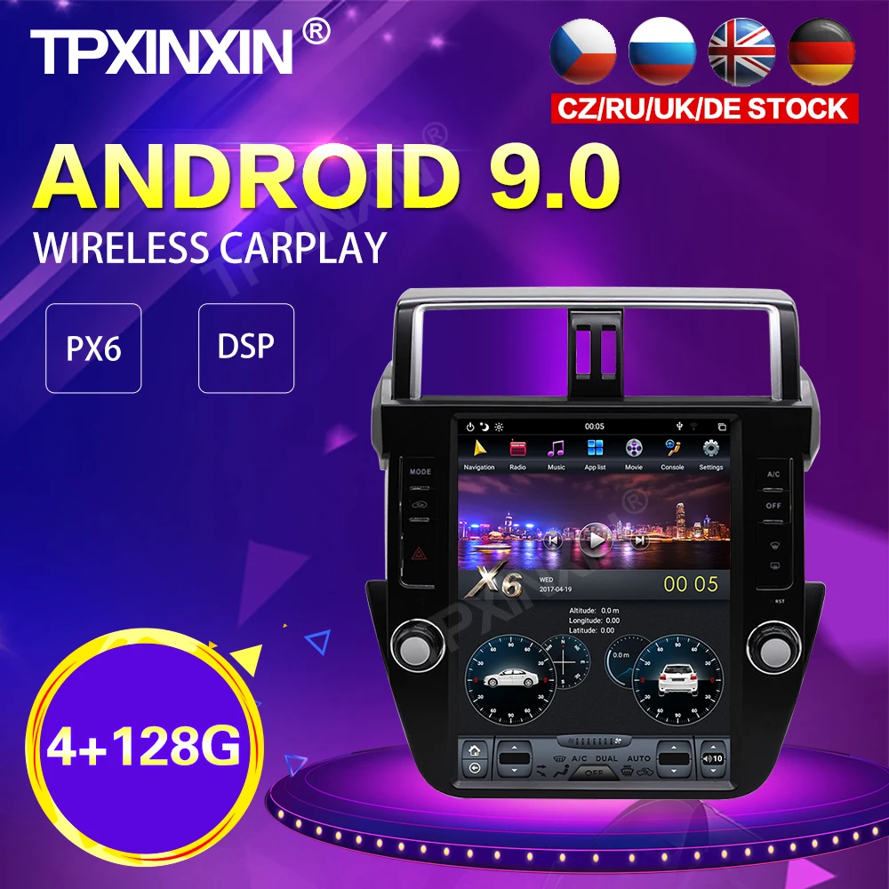 

Автомобильное радио PX6, Android 9,0, 4 + 128G, в стиле Tesla, для Toyota Land Cruiser Prado 150, 2014-2017, GPS, Navi, стерео, DSP, Carplay