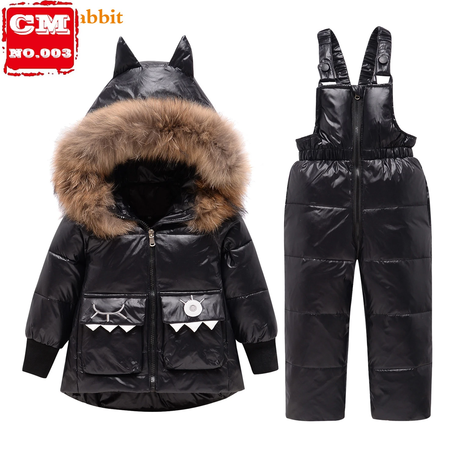 

Parka Real Fur Hooded Boy Baby Overalls Girl Clothes Winter Down Jacket Warm Kids dinosaur Coat Child Snowsuit Snow Clothing Set