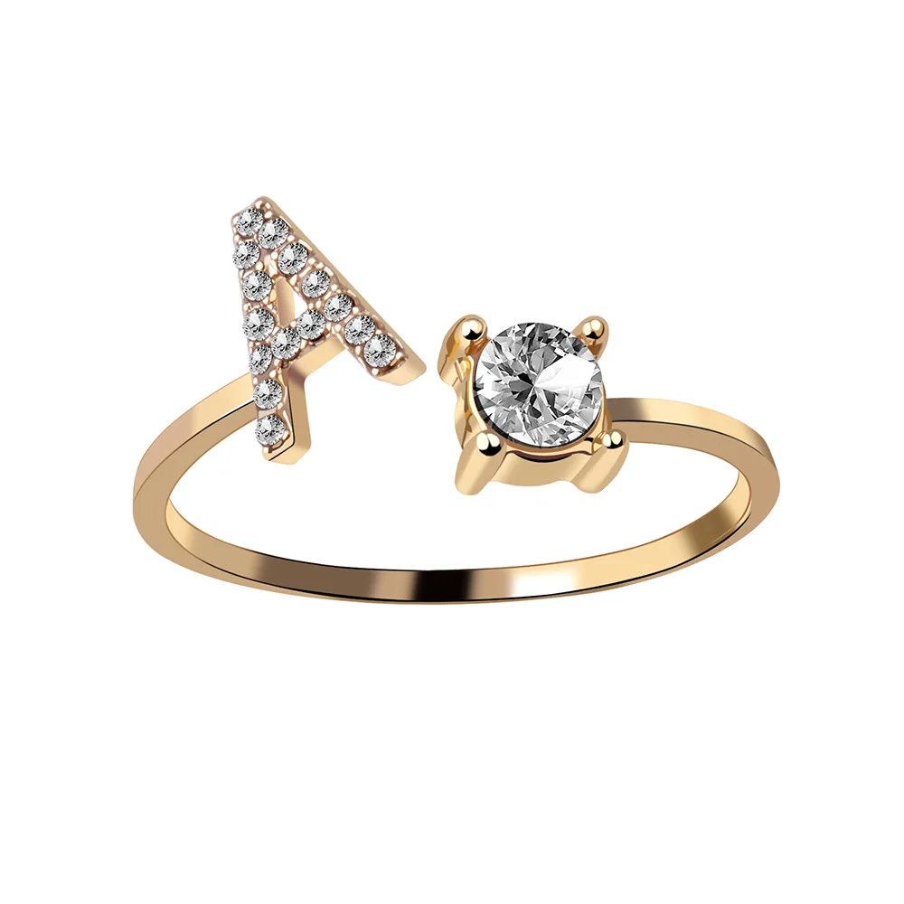 

Fashion Luxury Lerrer Gold Rings for Women 26 Letters Set Auger Opening Can Be Adjusted Alloy White Gold Rings Jewelry for Girls