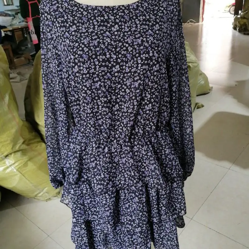 

Ladies Floral Print Dress Elegant Lantern Sleeve Casual Ruffle Dress Office Ladies Purple Black Dress Mini Party