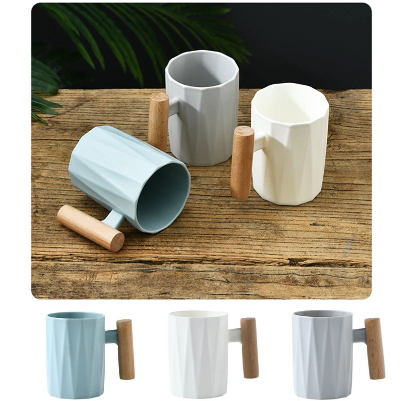 

Nordic Modern Toothbrush Cup Ceramic Coffee Mug creative Tea Milk Beer cups With Wooden Handgrip Bathroom Home Office Drinkware