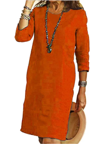 

Hot Mid-sleeve A-neck Linen Dress Dresses for Women Party 2021 Solid Color Dress for Women Vestidos