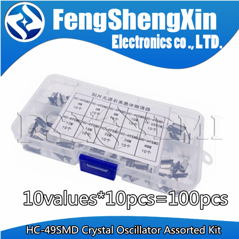 

10values*10pcs=100pcs HC-49SMD Crystal Oscillator Assorted Kit 4M 6M 8M 10M 11.0592M 12M 16M 20M 24M 48M Set