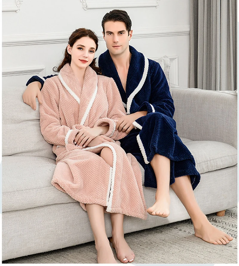 Зимняя Толстая теплая Женская фланелевая кимоно халат для влюбленных парная