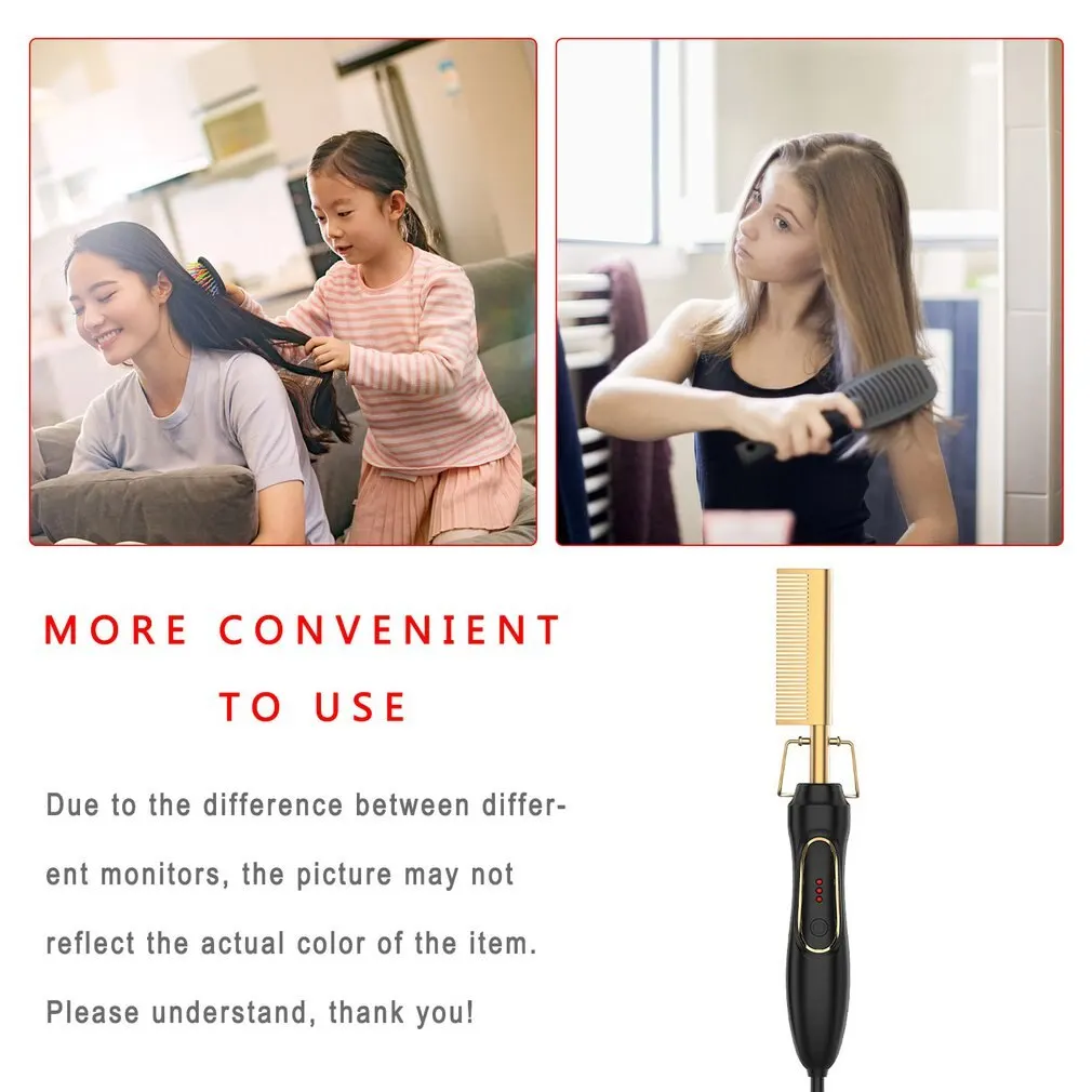 

Hair Iron Straightener Hot Comb Wet And Dry Use Brush Comb Heating Comb Electric Alloy Curler Iron Quick Hair Styler