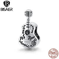 bisaer 925 sterling silver simple guitar charms musical instrument beads fit bracelet for silver 925 jewelry making ecc1708
