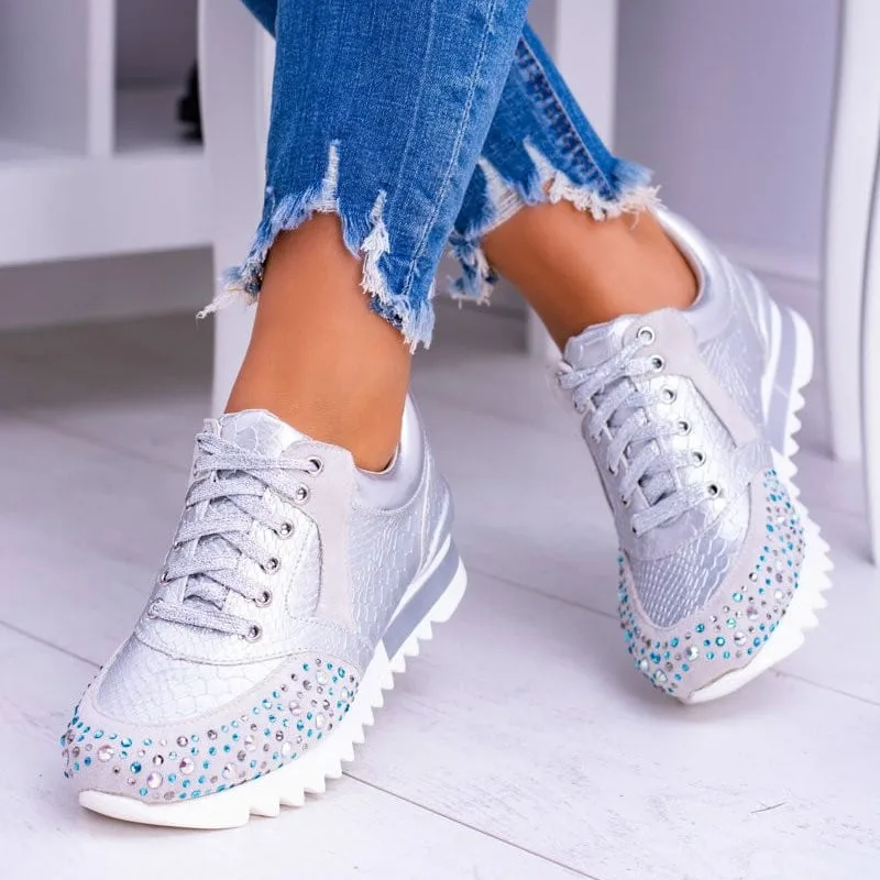 

New Women's Shoes Lace Up Snakeskin Pattern Casual Ladies Sneakers Increase Leisure And Comfortable Outdoor Walking Shoes Female