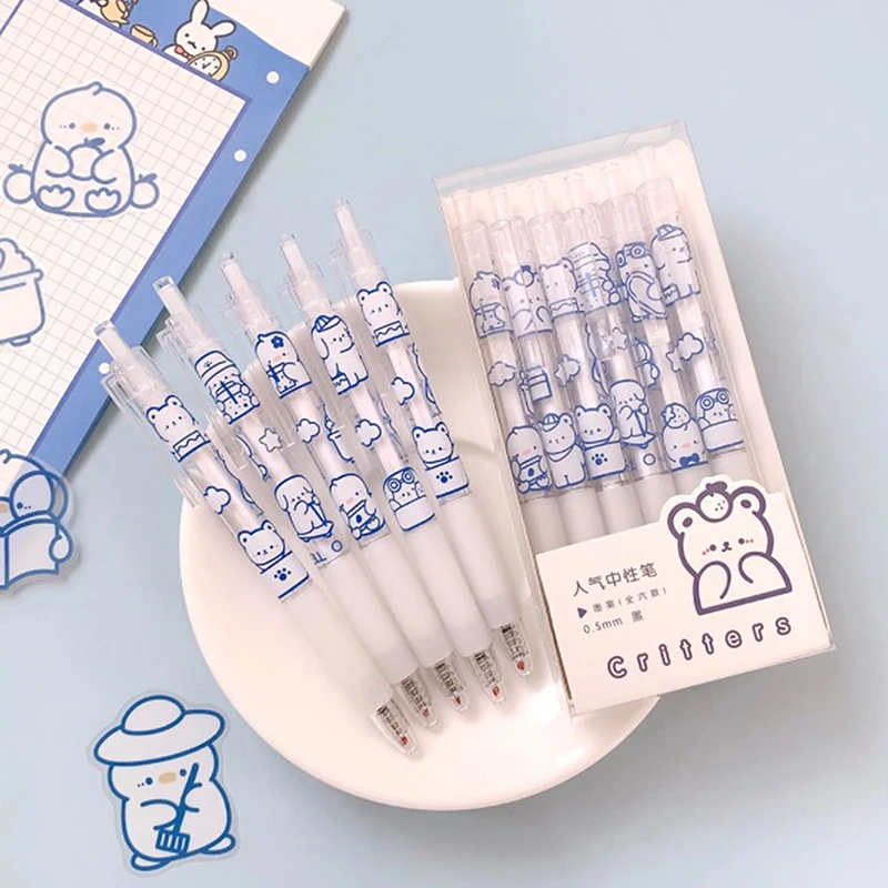 

5pcs Cream Bear Gel Pen Set Black Ink 0.5mm Writing Handle Pen For Student Office Schrijven Briefpapier Leveringen