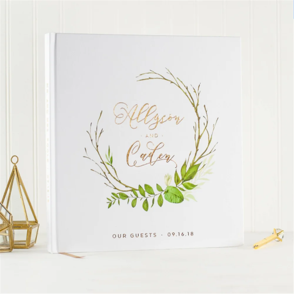 Персонализированная Свадебная Гостевая книга из золотой фольги свадебная для