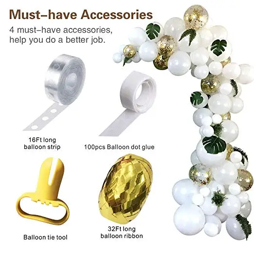 Воздушный шар гирлянда арочный комплект белые шары с золотыми конфетти 101 шт
