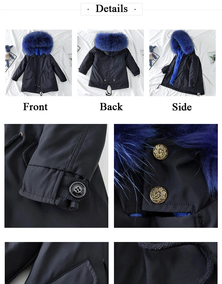 Army Green Coat Fur Jacket Girls Winter Clothes Rabbit Fur Kids Parkas Real Raccoon Fur Hooded Children Jacket For Girls TZ90