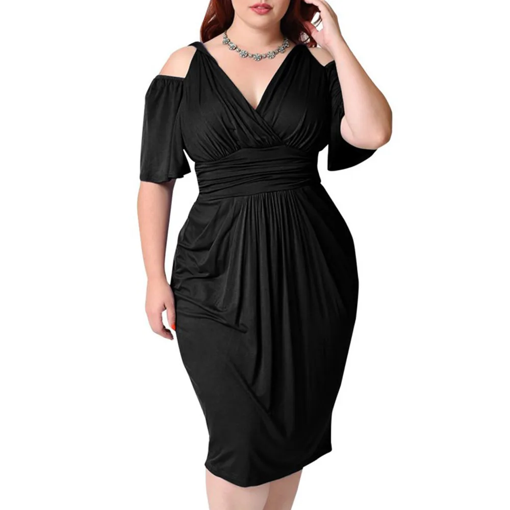 Модное женское мягкое платье размера плюс с v-образным вырезом без бретелек