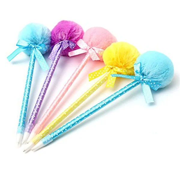 

5Pcs Adorable Fluffy Pens Ribbon Lovely Ballpoint Pen (Random Color)