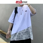 LAPPSTER Для мужчин Графический лоскутное свободные футболки 2021 летние Для мужчин s корейские модные черные футболки мужской Японская уличная одежда Топы