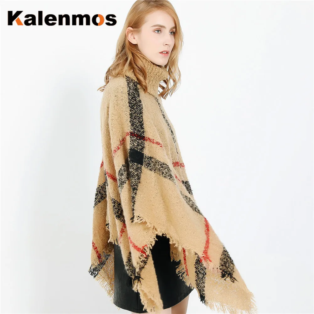 Роскошный клетчатый плащ осенне-зимний пончо шарф женская теплая шаль для