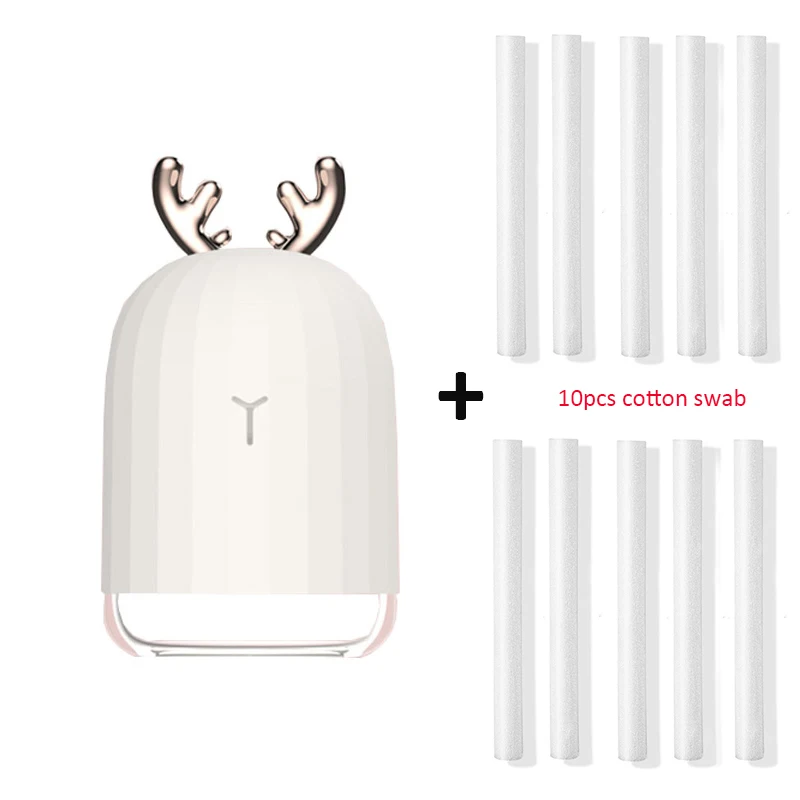 High Quality 220ML Ultrasonic Air Humidifier Aroma Essential Oil Diffuser for Home Car USB Fogger Mist Maker with LED Night Lamp - Цвет: White and 10 filters