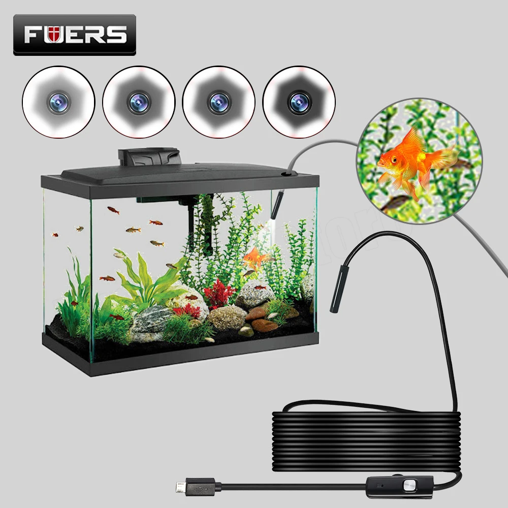 FUERS 5.5m/7mm Lens USB Endoscope Camera Waterproof Flexible Wire Snake Tube Inspection Borescope for OTG Compatible Android PC |
