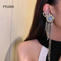 fyuan flower crystal earrings for women oversize long tassel rhinestone dangle earrings statement jewelry accessories