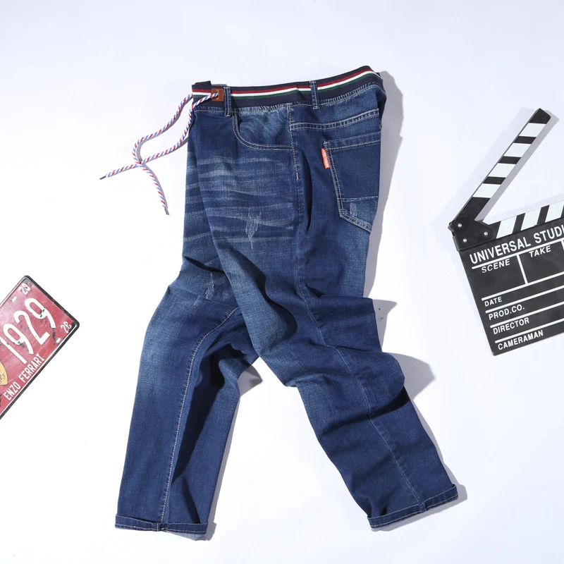 Джинсы мужские свободного покроя модные брюки из денима с эластичной талией в