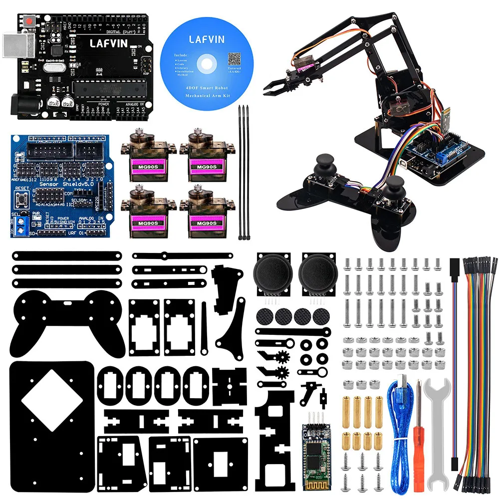 LAFVIN 4DOF акриловые игрушки робот Механическая рука коготь комплект для Arduino для UNO R3 DIY робот с CD учебник