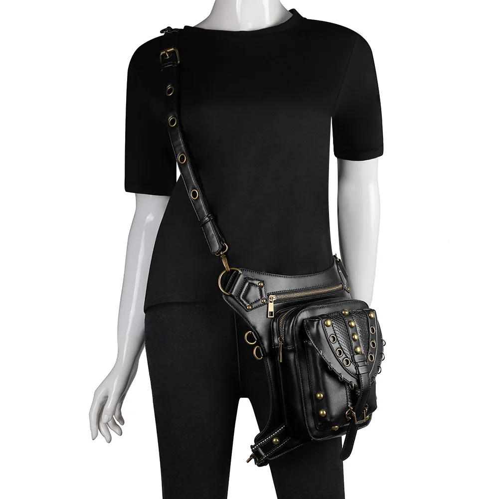

Skulls Retro Rock Waist Bags Gothic Shoulder Messenger Purse for Men Women Leather Waist Fanny Pack Motorcycle Drop Leg Belt Bag