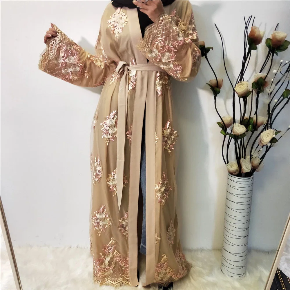 Мусульманское Макси платье хиджаб с вышивкой Абая кимоно кардиган ИД Мубарак Дубай, Турция, исламское платье платья Рамадан мусулман Vestidos