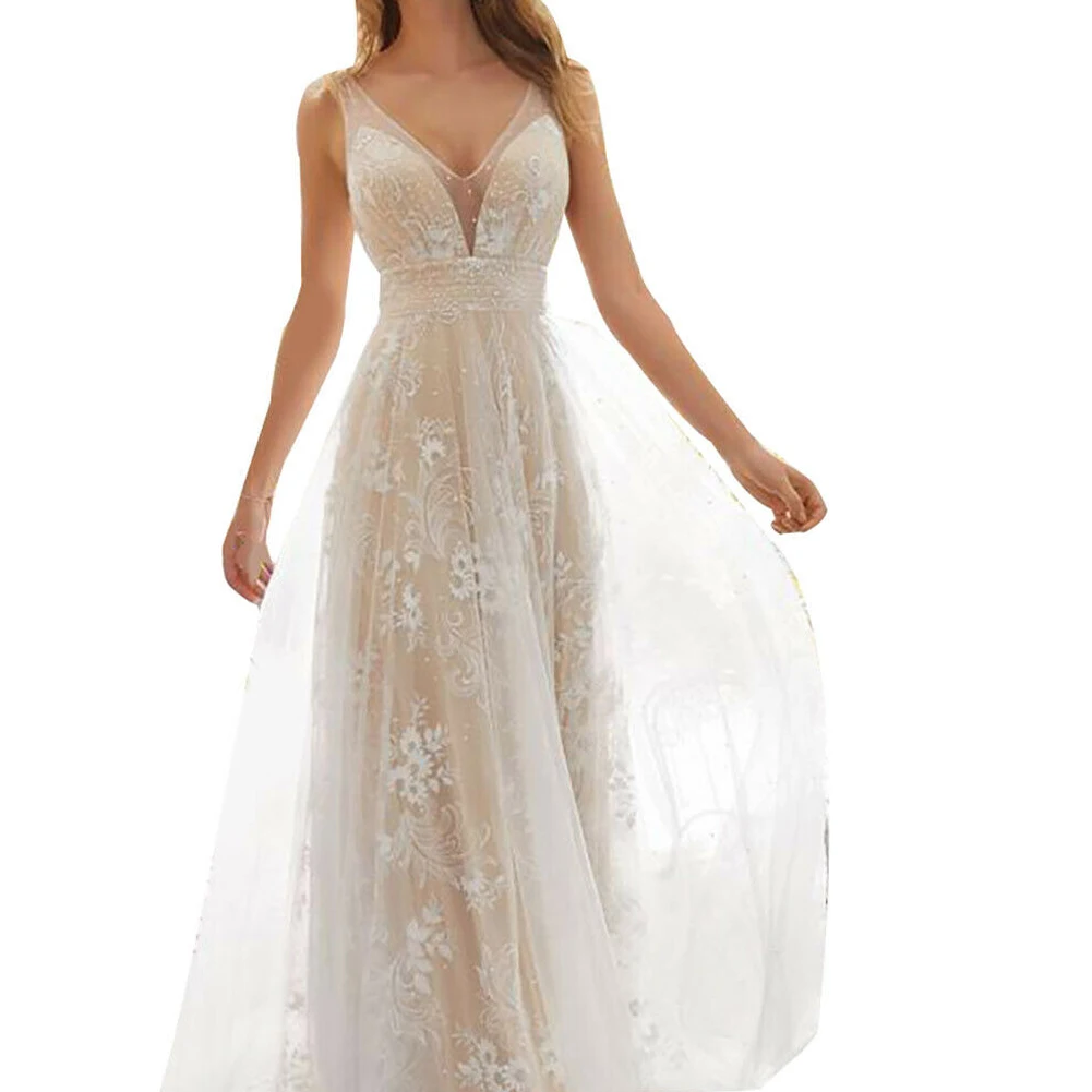 

New Arrival Bride Wedding Dresses with Lace Appliques V Neck Bridal Gown Elegant for Women