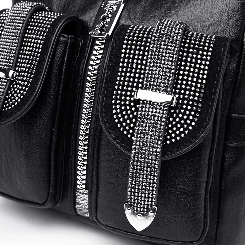 

Korean Style Fashion Small Backpack Women Diamonds Casual Bagpack Ladies Street Shopping Soft Leather Backpacks Sac A Dos Femme