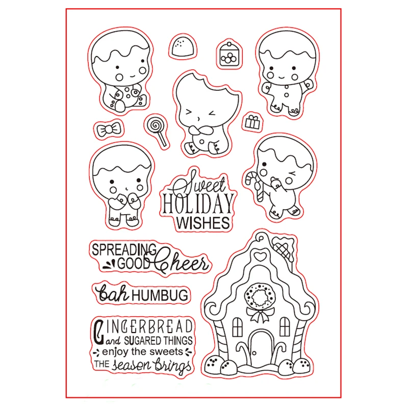 Gingerbread Spreading Good Cheer Clear Stamps For DIY Card Making Gingerbread+Phrases Kids Transparent Silicone Stamp new 2019 | Дом и сад