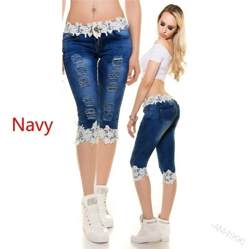 

Mandylandy Women's Skinny Lace Crochet Hollow Out Denim Jeans Pants Slim Hollow Out Trousers