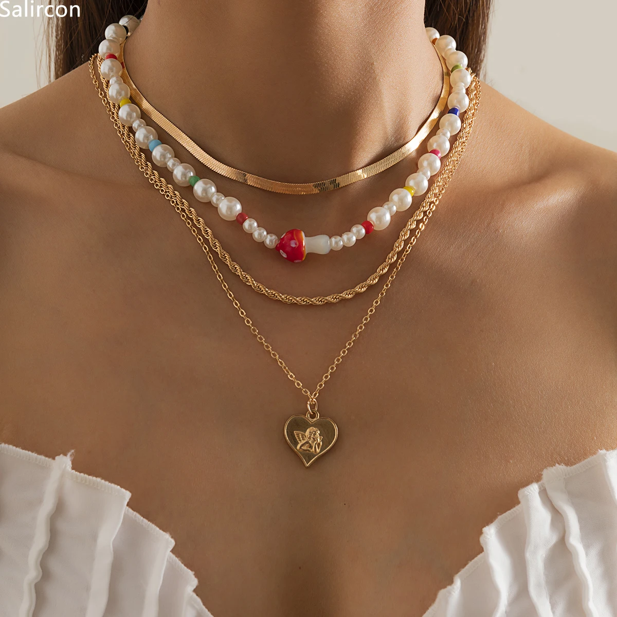 

Punk Flat Blade Snake Chain Twisted Chain Choker Necklace For Women Rainbow Colors Simulated Pearls Beaded Necklace Jewelry