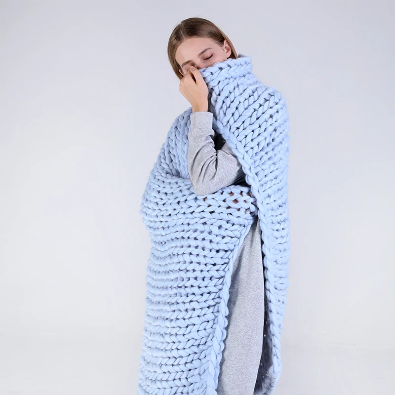 Модное одеяло крупной ручной вязки из толстой пряжи мериносовая шерсть