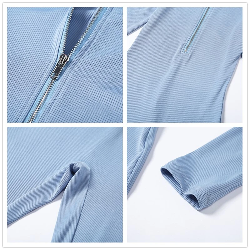 Fuedage весенний синий сексуальный женский комбинезон с v образным вырезом на молнии