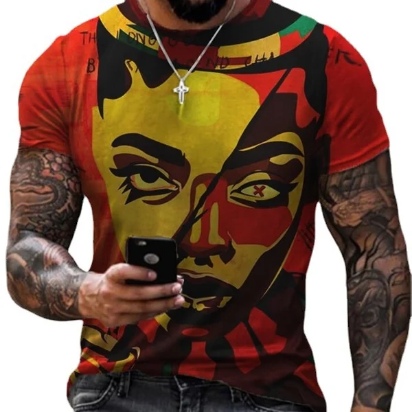 

2021 Summer Men's New Short Sleeve T-shirt Cool Character Print Slim Sports Round Neck T-Shirt Short Sleeve Top