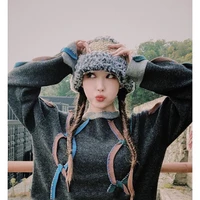 womens knitted basin hat wool versatile casual fishermans hat winter hat wool hat stitching color artificial fur korean hat