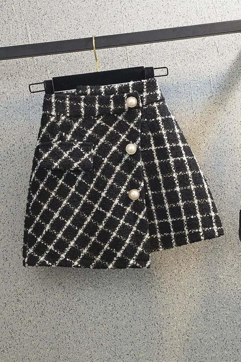 

Chicatwill 2021 Spring Winter Fashion French Ladies Tweed Plaid Skirts A-Line European England Checkered Women Bottoms Plus Size