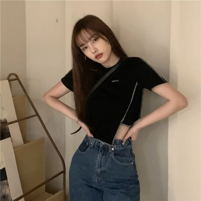 Футболка с коротким рукавом и открытым пупком для девушек | Женская одежда