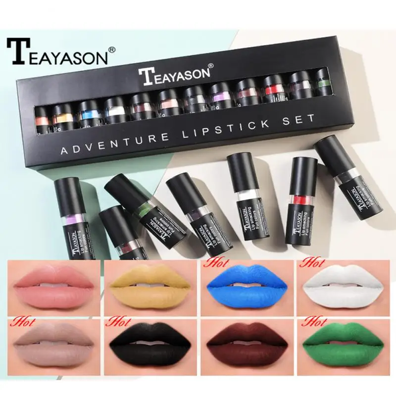 

12 цветов, искусственная помада, набор для макияжа губ, долговечный, бесплатная доставка, водонепроницаемый блеск для губ, женская косметика ...