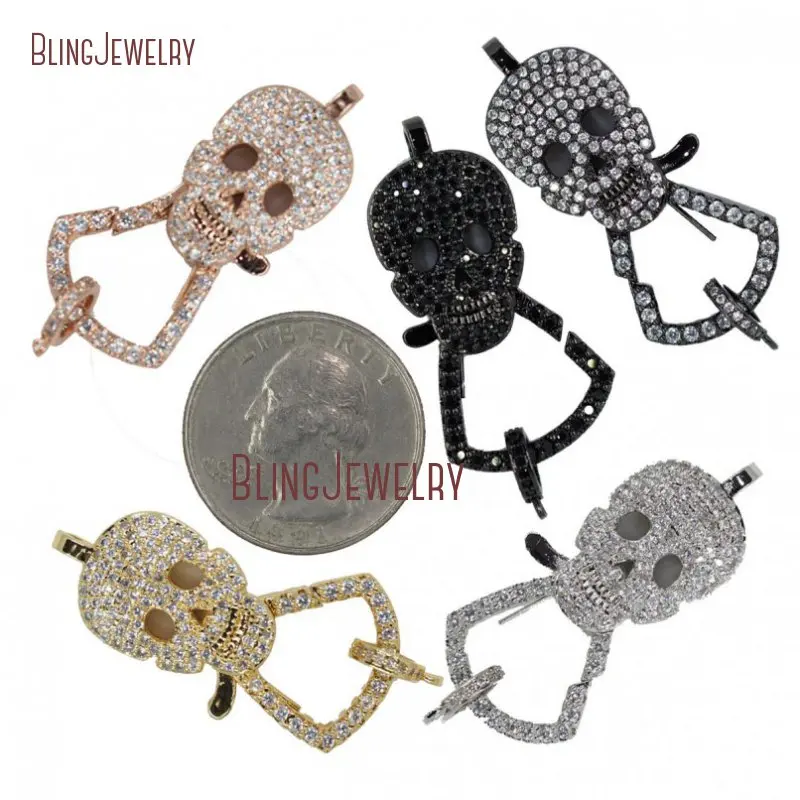 CZ Micro Pave Skull Lobster Claw Clasp Large Skull Pave Clasp Pendant Connector Cubic Zircon Link,17x37mm FC27942