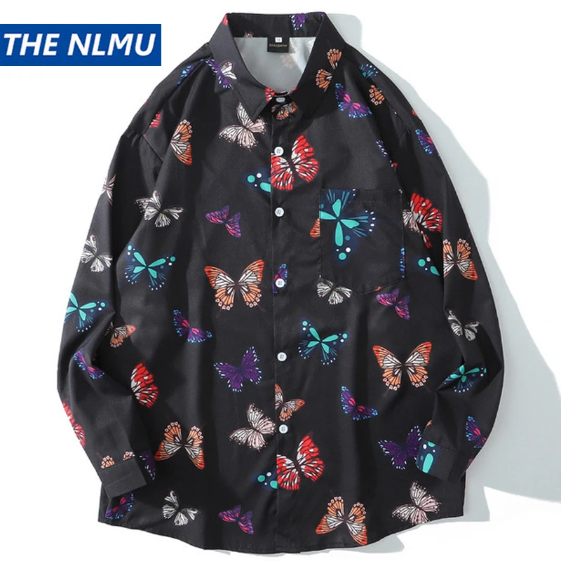 

Butterfly Print Long Sleeve Shirt Hawaiian Beach Tees Shirts Streetwear 2020 Autumn Harajuku Hip Hop Shirt Fashion Tops WY249
