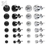 zs 6 pairslot 3 8mm round zircon stud earring set silver black color 20g stainless steel ear studs helix conch tragus piercings