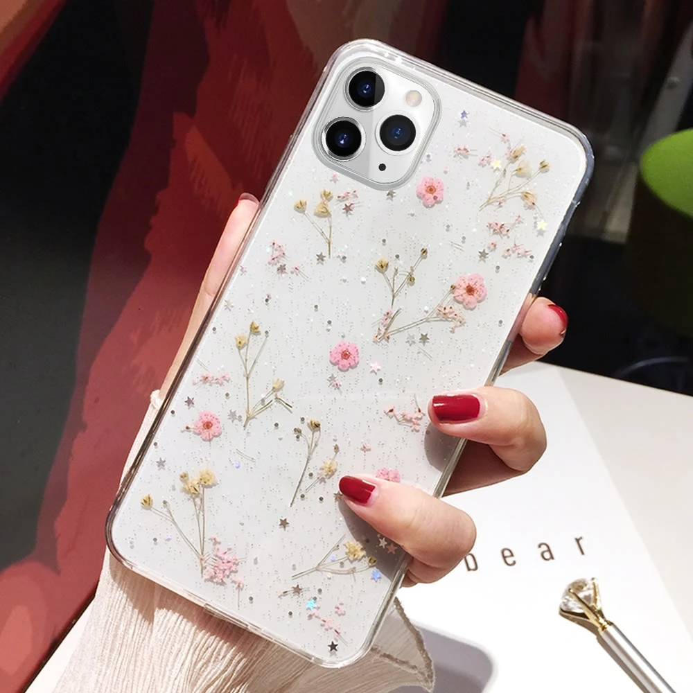 Засушенные цветы Мягкий силиконовый чехол для телефона IPhone 12 Мини SE 2020 11 Pro X Xr Xs Max