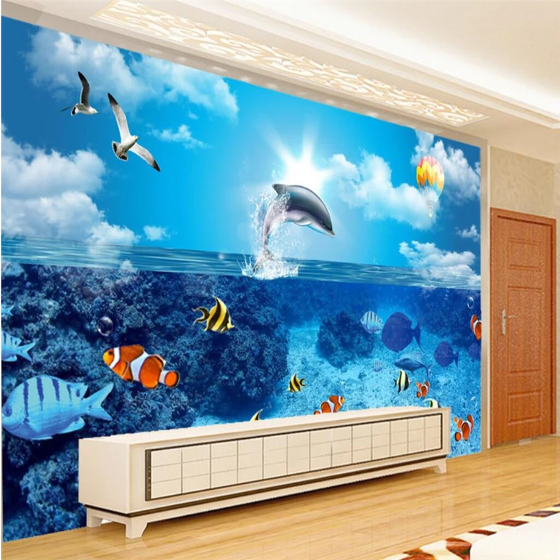 Пользовательские обои beibehang свежие фотографии 3D подводный мир дельфин рыба фон