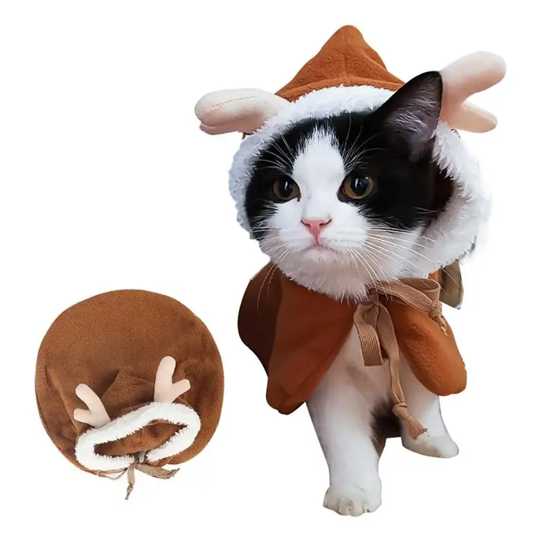 

Pet Cloak Hooded Cat Cape Elk Decorative Thickened Dog Cloak Cat Costume For Christmas Kitten Puppy Clothes Dog Accessories