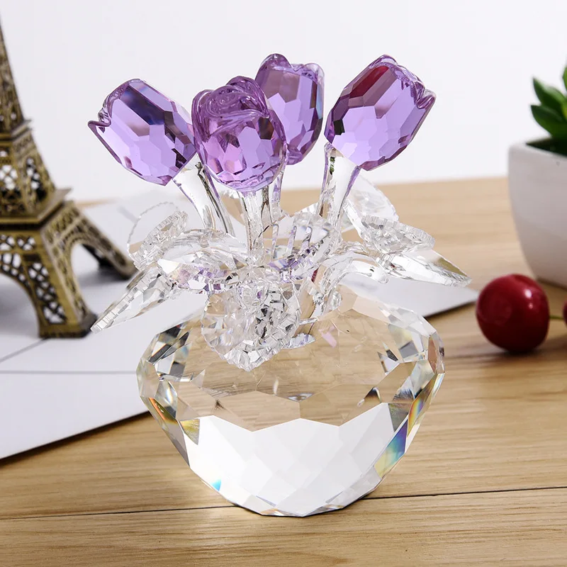 

Crystal Rose Flower Figurine Glass Flower Sculpture Home Wedding Decoration Ornament Miniature Cute Gift Souvenir Crystal Crafts