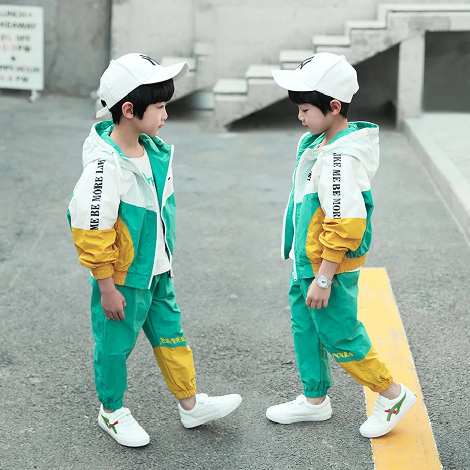 Clothes For Boys Hooded Jacket & Pants 2PCS Patchwork Clothing Sets Winter Casual Suit Kids 6 8 10 12 14 |