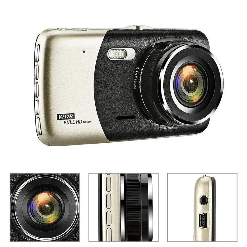 4 дюймовый ЖК Ips Двойной объектив Автомобильный видеорегистратор Fhd 1080p приборная