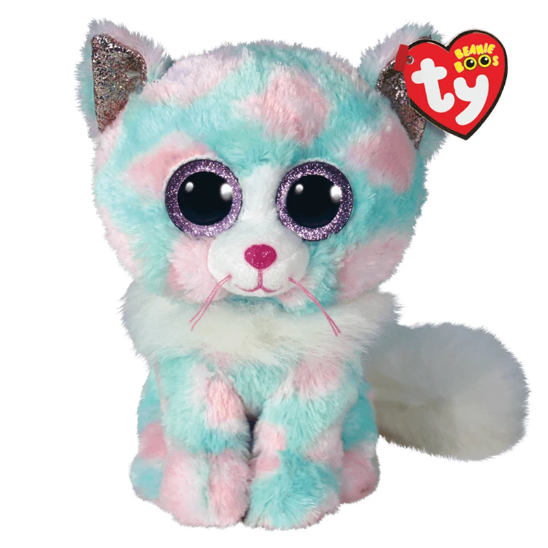 

New Ty Beanie Boos Shiny Pink Big Eyes Opal Candy Girl Kawaii Soft Fluffy White Tail Beautiful Plush Toy Birthday Gift 15cm